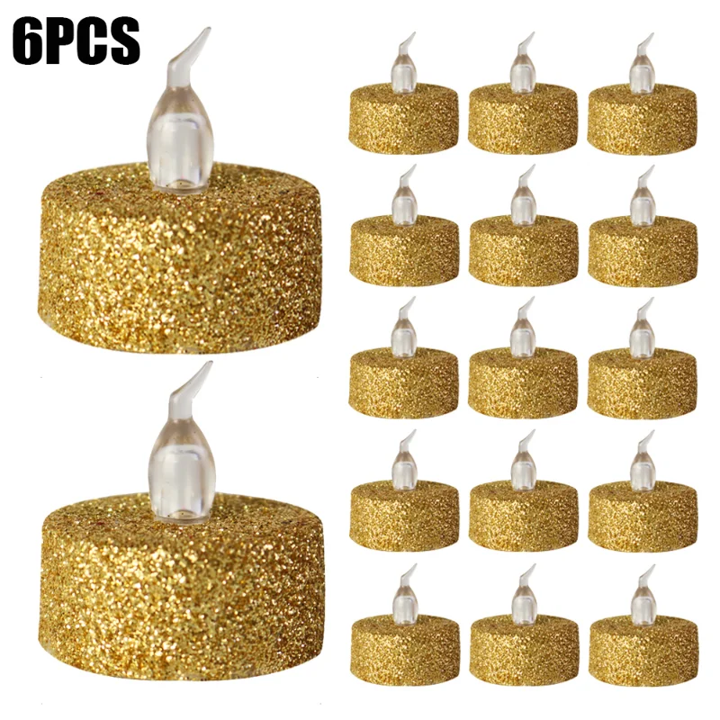 

3/6Pcs Glitter Candles Lights LED Flashing Candles Flameless Gold Powder Candles Lamps for Birthday Party Wedding Decorations