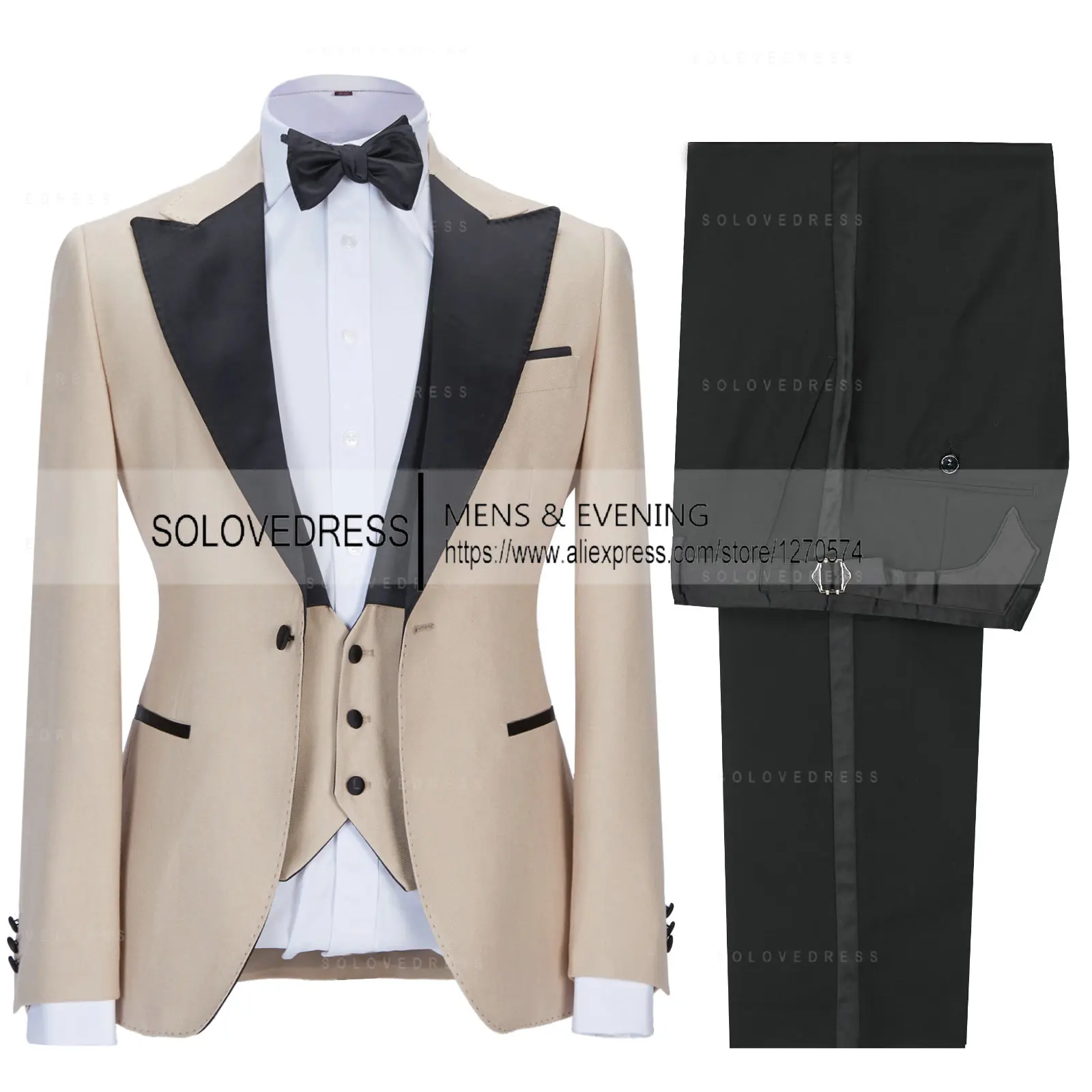 2023 New Men's 3 Piece Suits Bussiness Formal Notch Lapel Groomsmen Slim Fit Tuxedos for Party Wedding (Blazer+Vest+Pant)