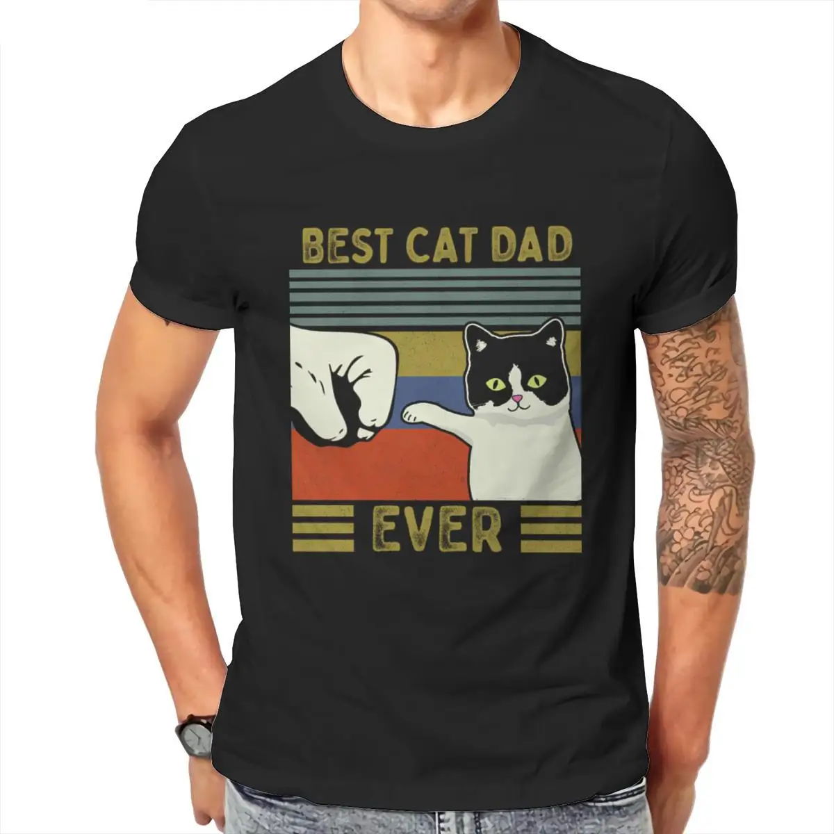 

Wholesale Vintage Best Cat Dad Ever Bump Tee Mens Tall T-Shirt Fashion Streetwear Unisex Aesthetic Male Clothing 103184