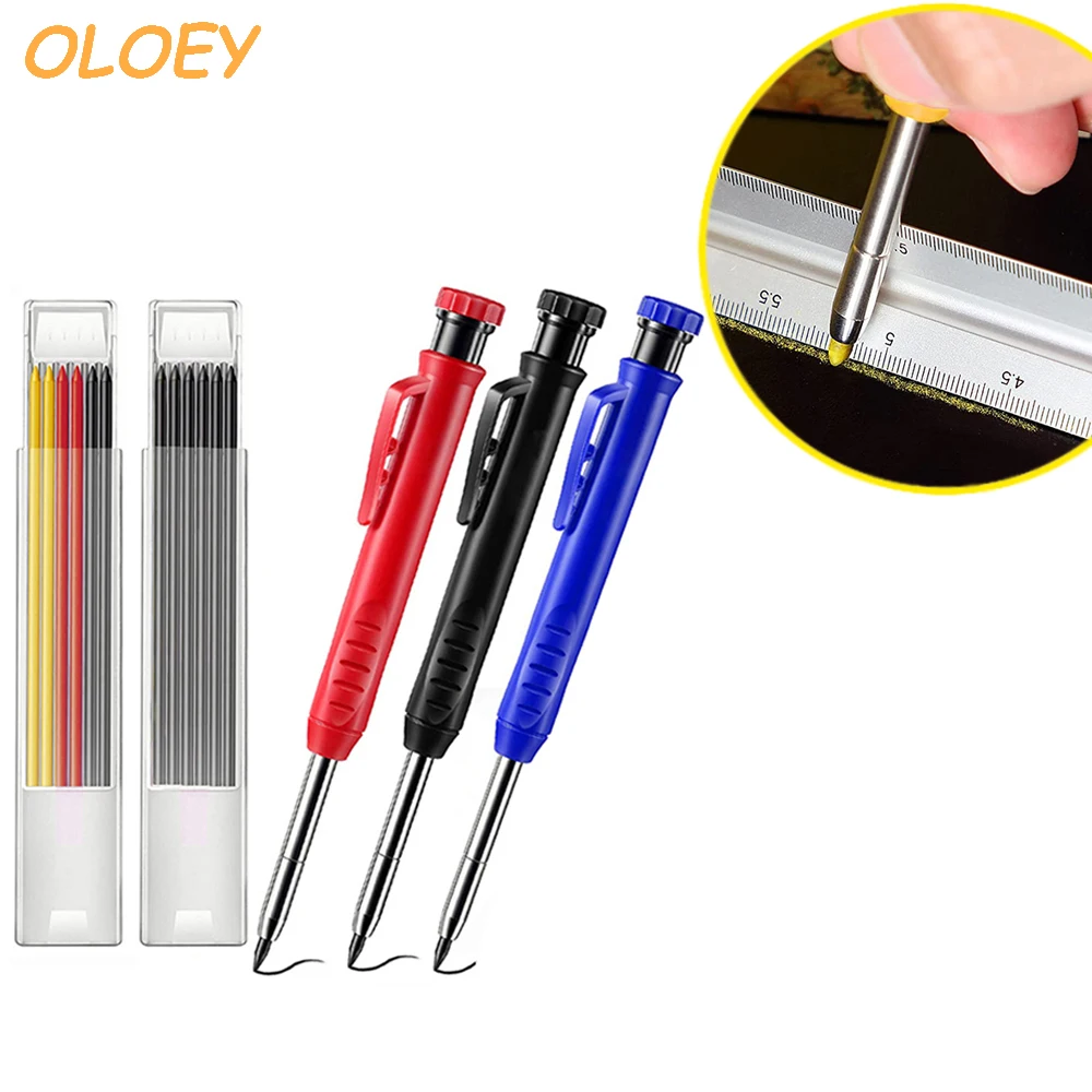Set With 6 Refill Built-in Sharpener Deep Hole Mechanical Pencil Woodworking Tools Carpentry Scriber
