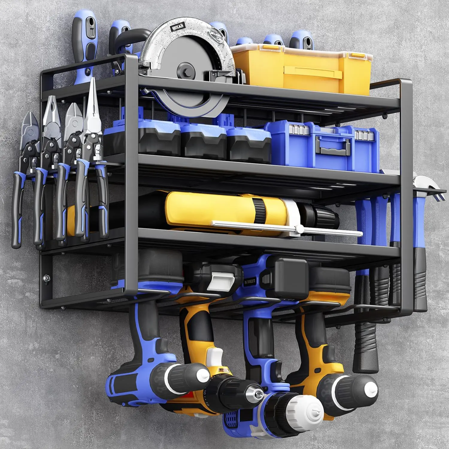 Removable 4-layer Electric Tool Storage Rack Wall Mounted Heavy Floating Tool Rack Hand Held Electric Drill Storage Rack