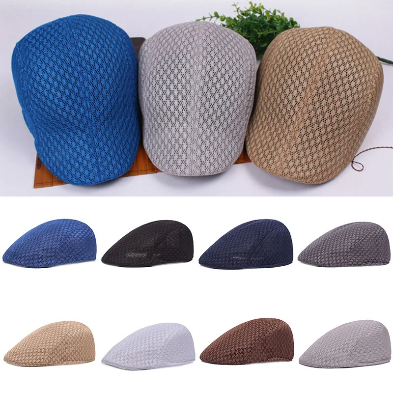 

Unisex Casual Beret at Flat Cap Breatable Mes Cap Newsboy Style Adjustable Summer Fasion Solid Color Black at For Men Women