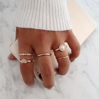 vintage gold color heart crystal pearl rings set for women minimalist fashion flower metal opening knuckle rings party jewelry