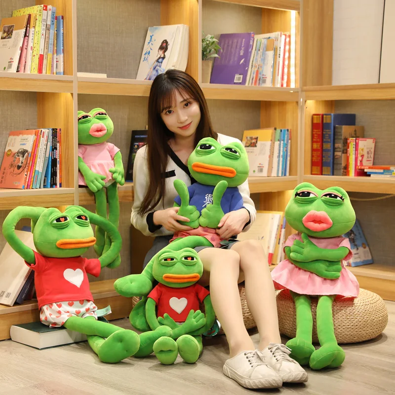 

1pc 60/80CM Kawaii Sad Frog Toys Funny Dress Frog Plush Pillow Stuffed Soft Animal Toys Baby Cute Birthday Xmas Gift Toys