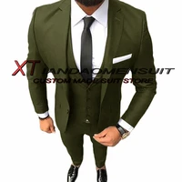 suit for men army green business formal jacket pants vest three piece wedding tuxedo groomsman blazer set slim fit dress