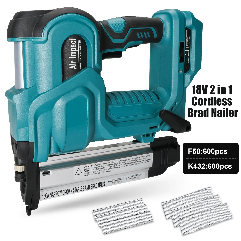 18V Cordless Electric 2 in 1 Nailer/Stapler Gun with 600pcs F50 and 9032(K432) 20V Electric Nail Woodworking For Makita Battery