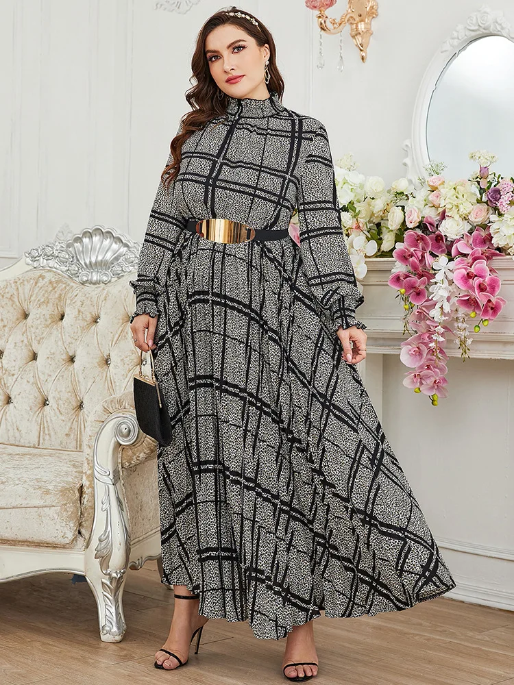 Women Plus Size Large Maxi Dress 2023 Spring Chic Elegant Long Sleeve Muslim Turkish Party Evening Festival Robe Clothing