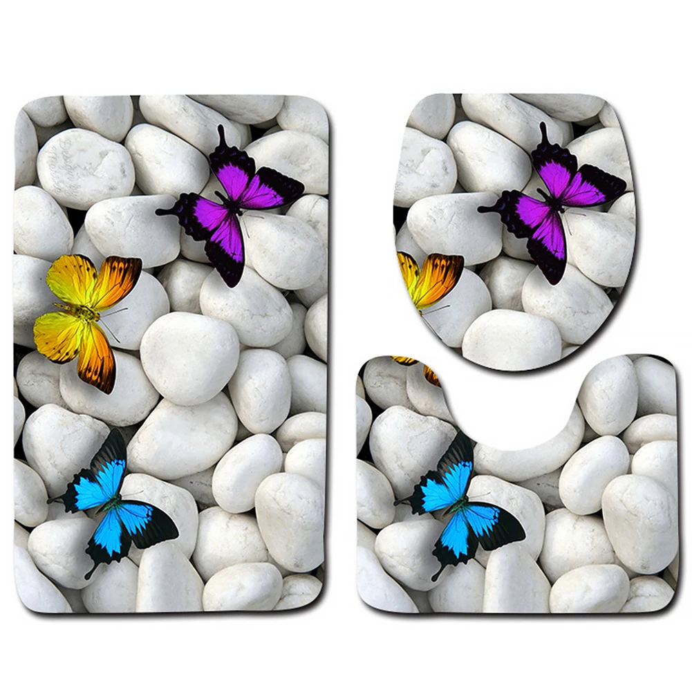 

3D Ocean Beach Non Slip Bathroom Pedestal Rug + Lid Toilet Cover +Bath Mat