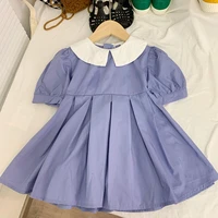 3 8 years old summer girls short sleeve lapel dress selected natural high quality cotton warm color blue color matching
