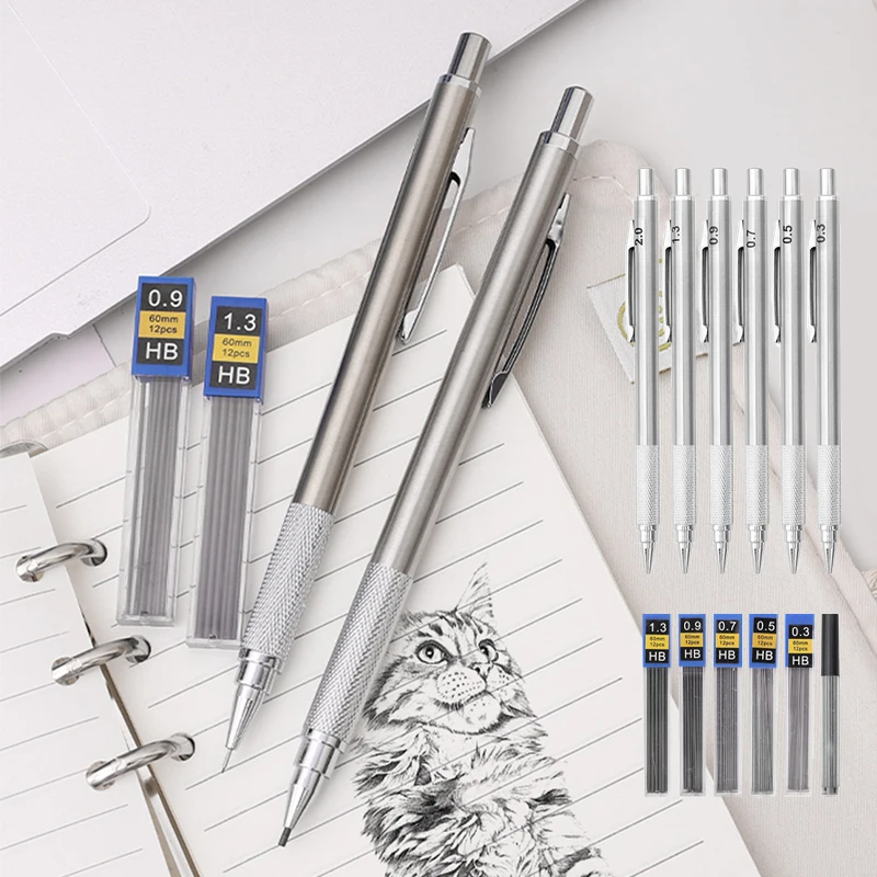 

Metal Mechanical Pencil with HB Leads Art Drawing Painting Set 0.3 0.5 0.9 1.3 2.0mm Automatic Pencil Office School Stationary