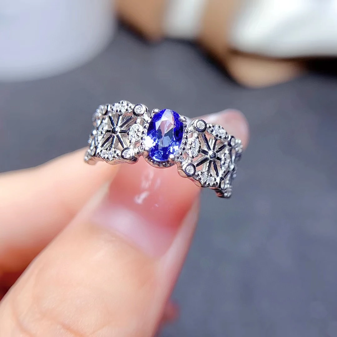 

VVS Grade Tanzanite Ring 0.5ct 4mm*6mm Natural Tanzanite Silver Ring 18K Gold Plating 925 Silver Gemstone Jewelry