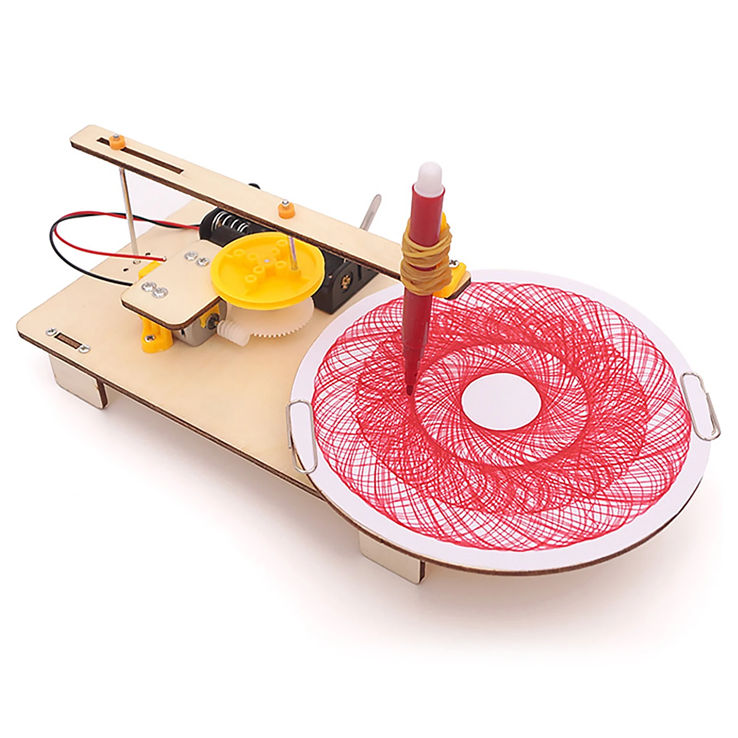 Kids Fun Wooden DIY Assembled Electric Plotter Model Kit Creative Drawing Robot Physics Scientific Experiment Educational Toy