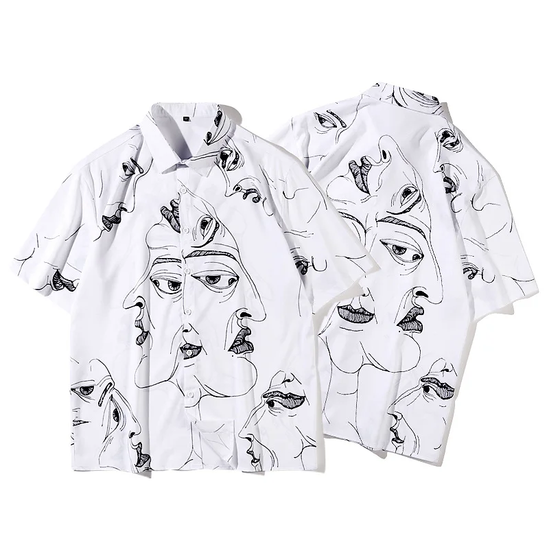 

Модная брендовая мужская Свободная рубашка с коротким рукавом и цветочным принтом, белая рубашка с принтом, мужская рубашка большого разме...