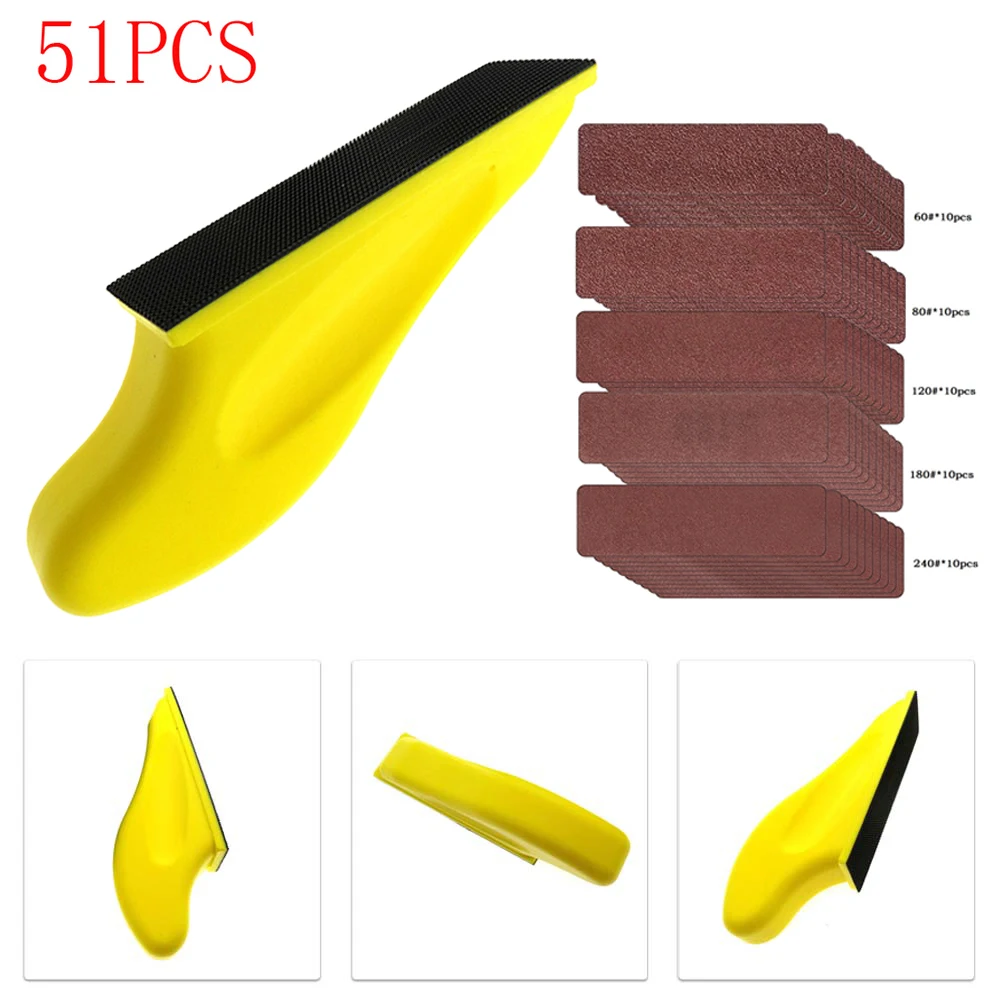 

51Pcs Sandpaper Hand Grinding Block 3.5*1inch Detail Finishing Sander Refills 60-240Grit Wood Furniture Plastic Polishing Tool