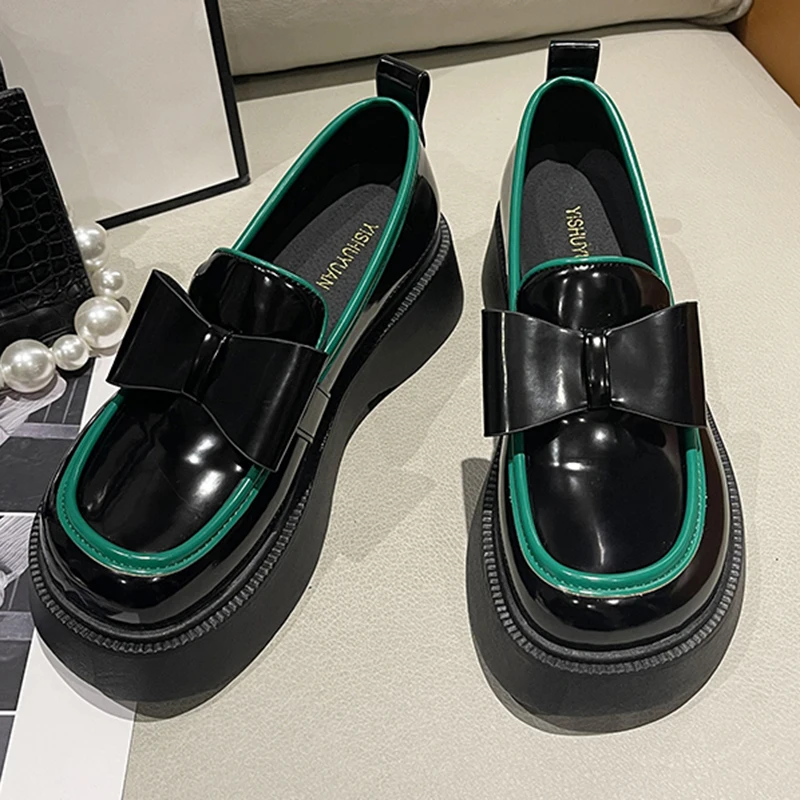 

Rimocy/разноцветные женские туфли на платформе; Модные туфли-лодочки на танкетке без застежки с бантом; Женские туфли из искусственной кожи с к...