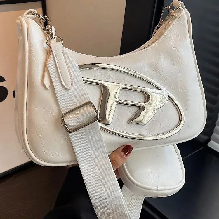 

PU Leather Women's Shoulder Bag Casual Metal Letter Crossbody Bag Hobos Handbag