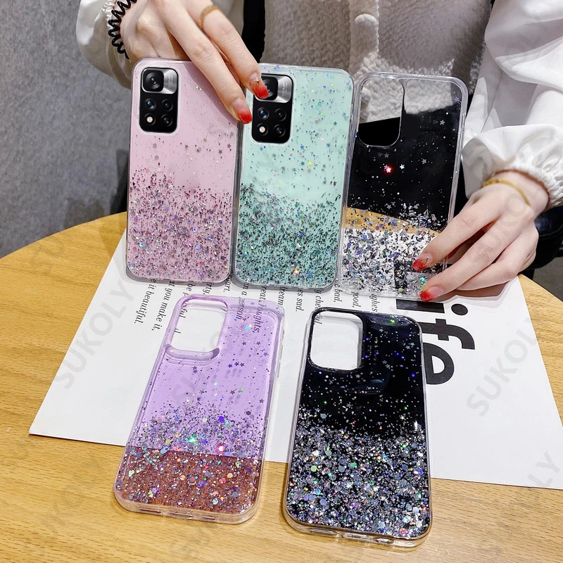 

For Xiaomi Mi 11 10T Pro 11 Lite 5G NE Poco X3 M3 Pro F3 M4 Pro 5G Redmi Note 10 11 Pro 11s Glitter Bling Soft Phone Case Cover