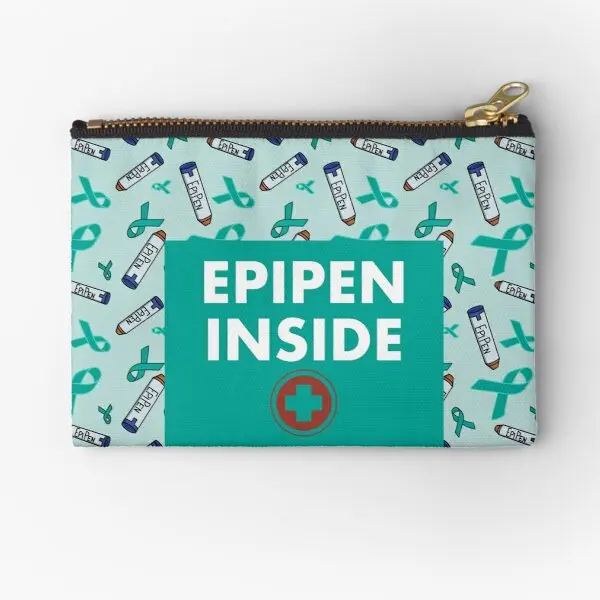 Epipen Inside Medical Bag Teal Ribbon  Zipper Pouches Key Underwear Pocket Storage Panties Money Men Small Women Packaging