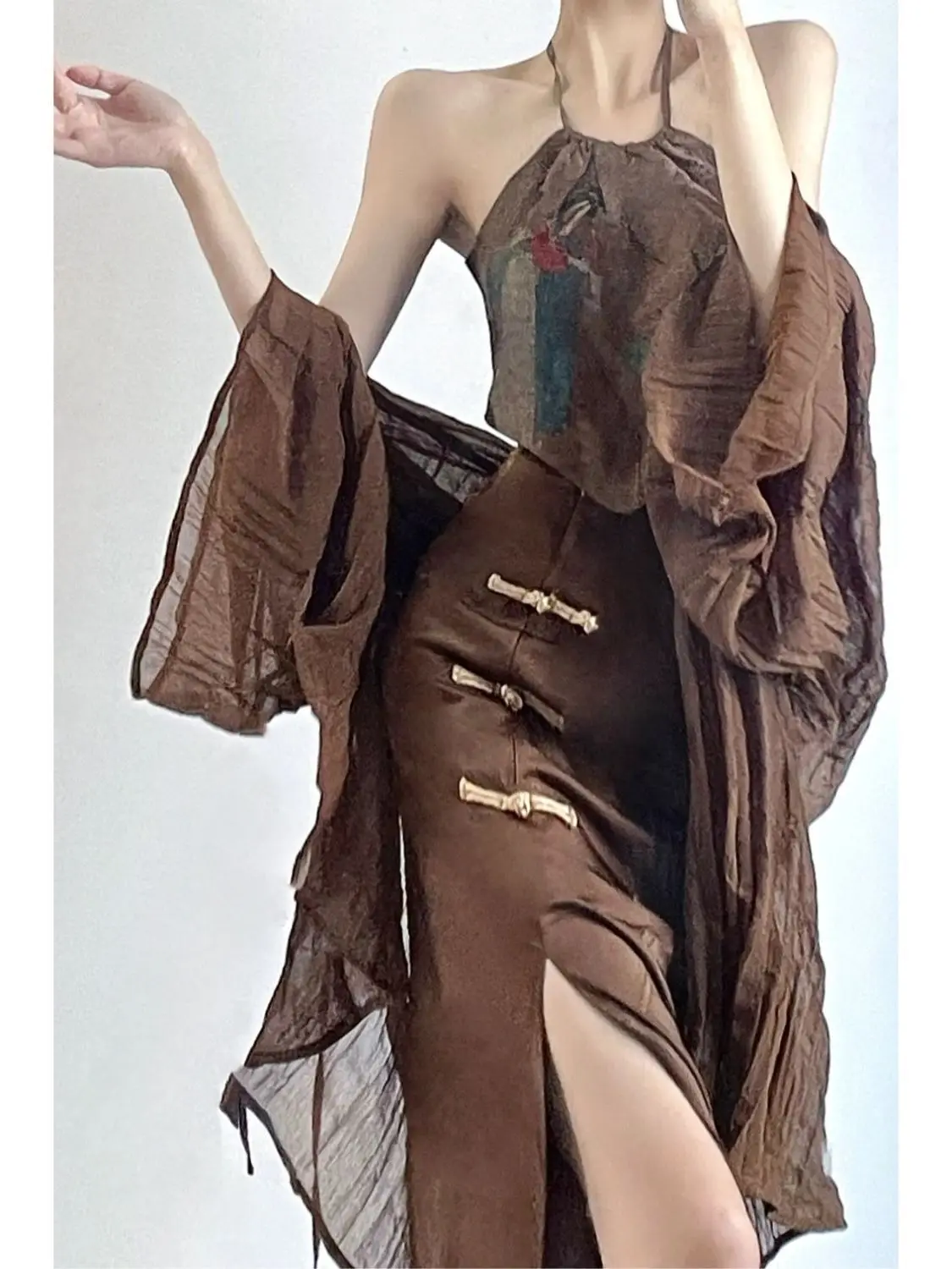 Женский костюм-тройка в стиле ретро Свободный Летний кардиган с вырезом-лодочкой