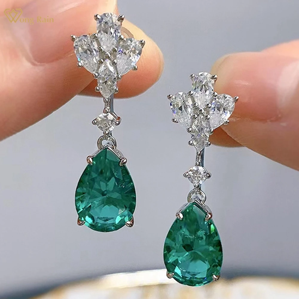 

Wong Rain Vintage 925 Sterling Silver 12*8MM Pear Cut Paraiba Tourmaline Gemstone Water Drop Earrings Jewelry Christmas Gift