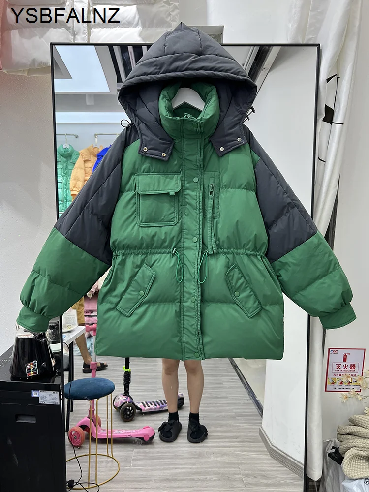 

2022 Hooded Winter Jacket Women 90% White Duck Down Coat Female Short Warm Loose Snow Parka Leisure Draw String Clothing