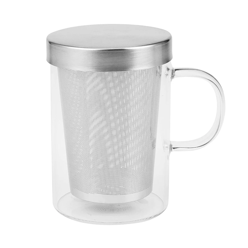 

3X 500Ml Heat-Resistant Glass Tea Infuser Mug With Stainless Steel Lid Coffee Cup Tumbler Kitchen Heat-Resistant Large