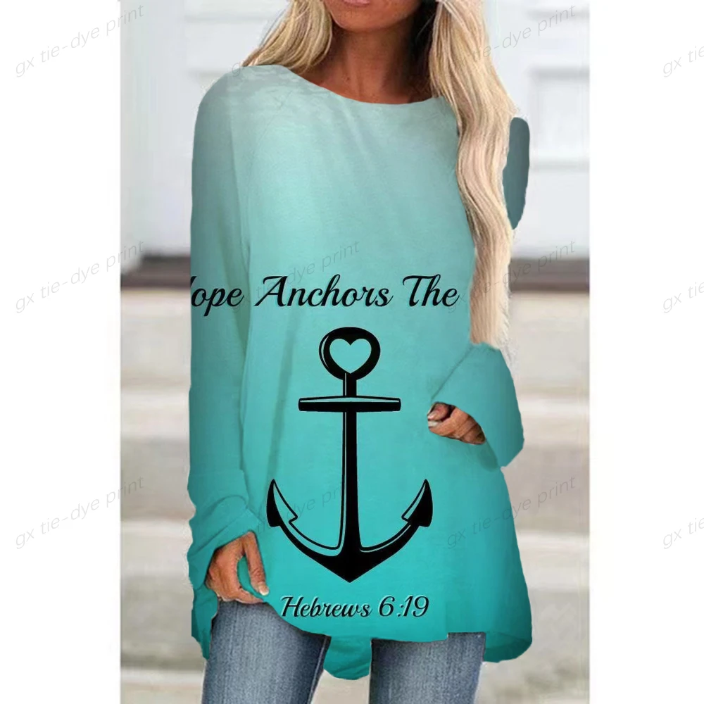 

Женский пуловер с круглым вырезом и принтом корабля, Повседневная модная Свободная рубашка с длинным рукавом, осень 2022, элегантные женские ...