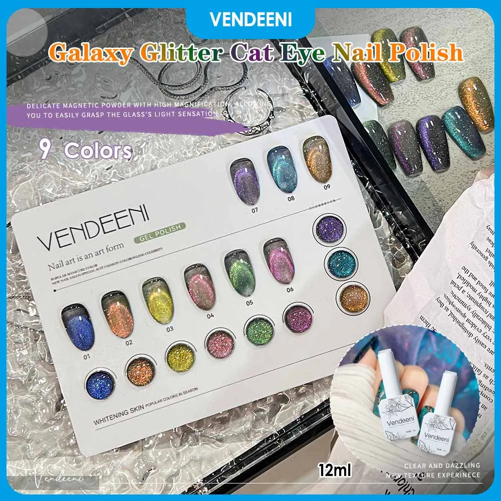 Vendeeni 9 цветов/набор блестящий сломанный алмазный гель-лак для ногтей кошачий глаз