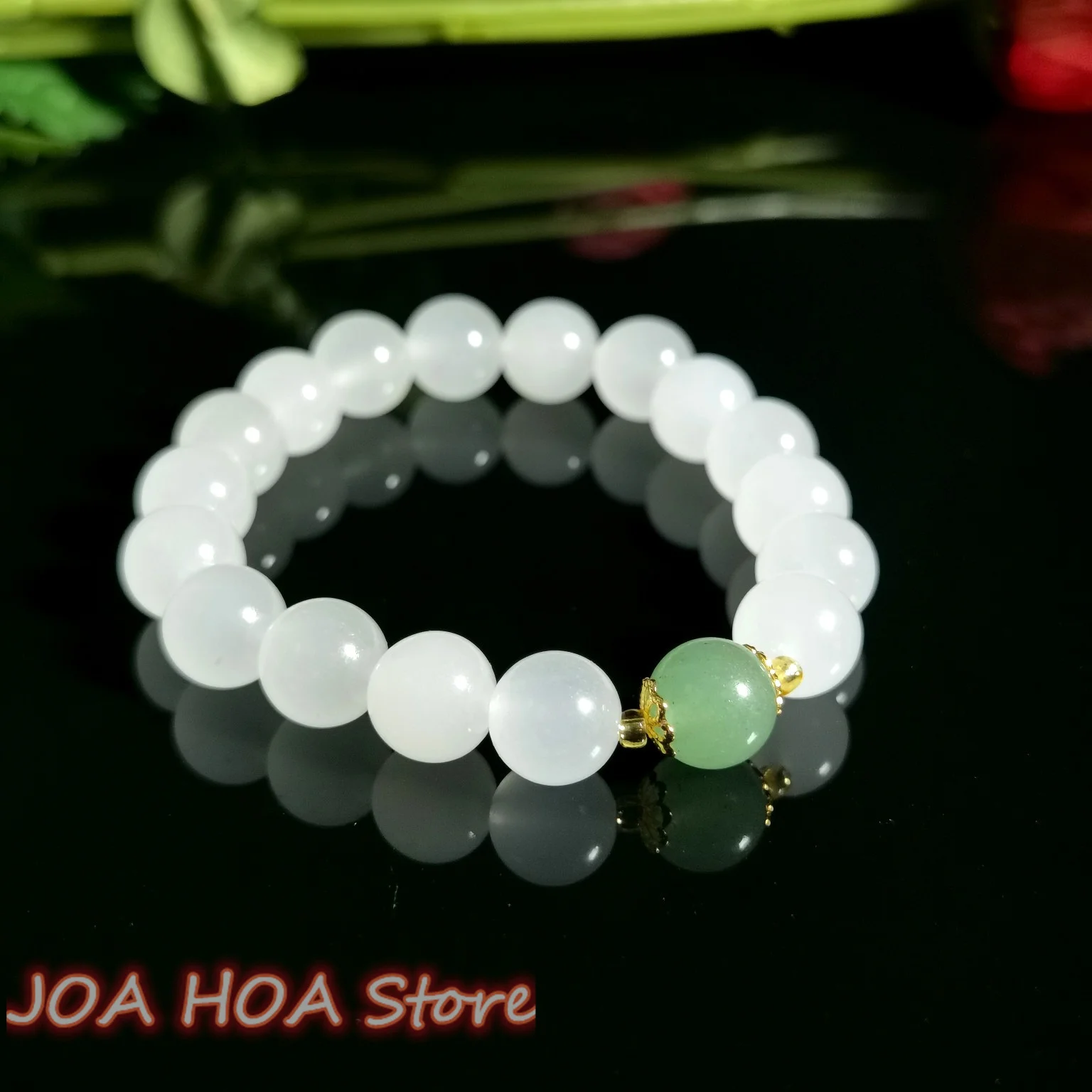 

Gold Silk Jade Around Bracelet 10mm White Green Bead NEW Style Exquisite Unique Handring Bangle Bracelet Chain Quality Jewelry