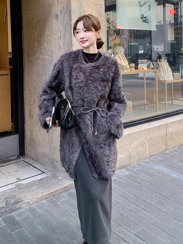 French sle Light Luxury High-Grade Environmental Protection Fur Outerwear Women Autumn and Winter 2024 New Mid-Length Gold ...