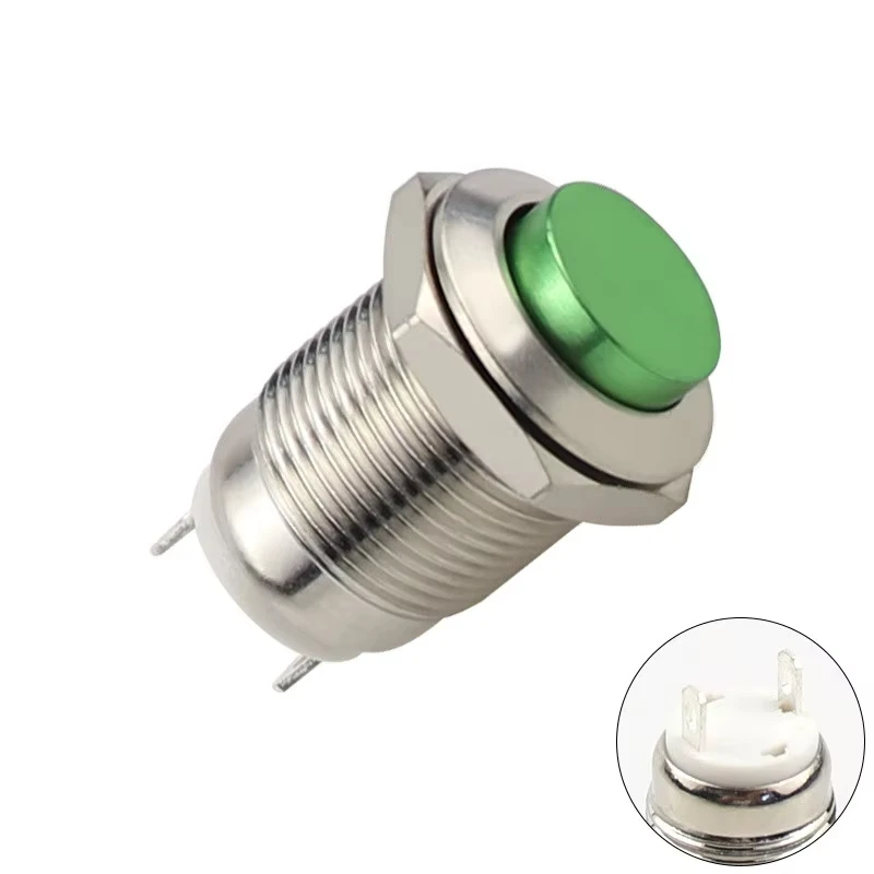 

12 мм водонепроницаемый мгновенный высокий круглый металлический кнопочный переключатель, автомобильный запуск, звуковой сигнал, динамик, автоматический сброс, автомобильный металлический переключатель