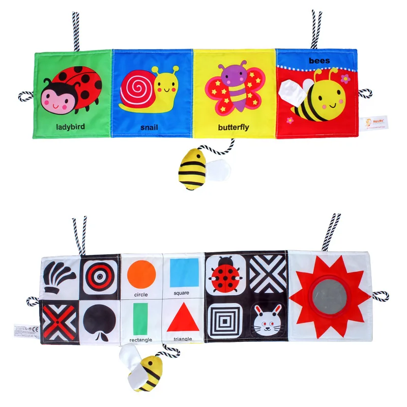 

Тканевая книга для детей 0-12 месяцев, сенсорные игрушки для малышей, детская игрушка для кроватки, книга-бампер, детское зеркало, насекомое, Р...