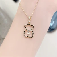 korea fashion cute hollow out bear pendant necklace choker for women creative clavicle chain collar birthday party jewelry gift