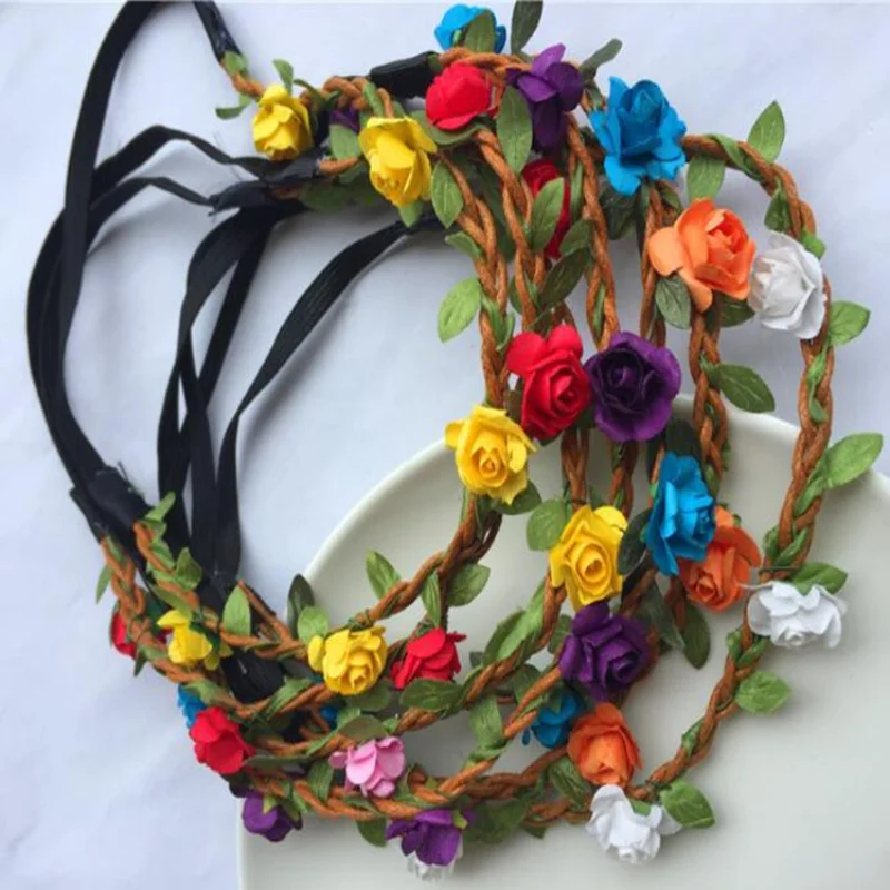 

Women's Seaside Holiday Plum Blossom Elastic Headdress Bridal Hair Band Flower Braid Wreath Hair Band
