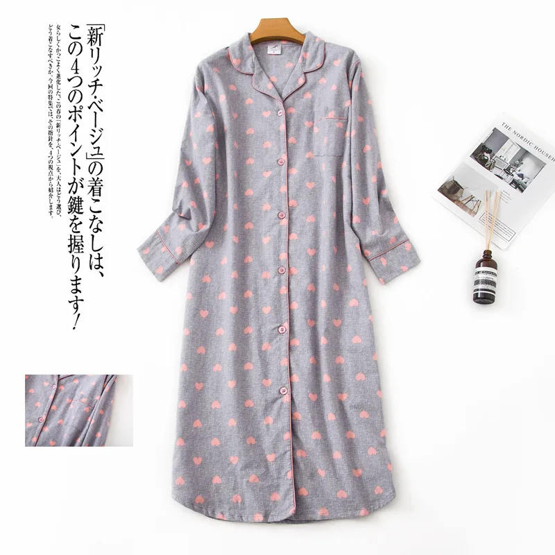Autumn And Winter Lengthen Long Sleeve Women Keep Warm Nightgown Comfortable Soft Sleepwear Suit Style Pocket Design