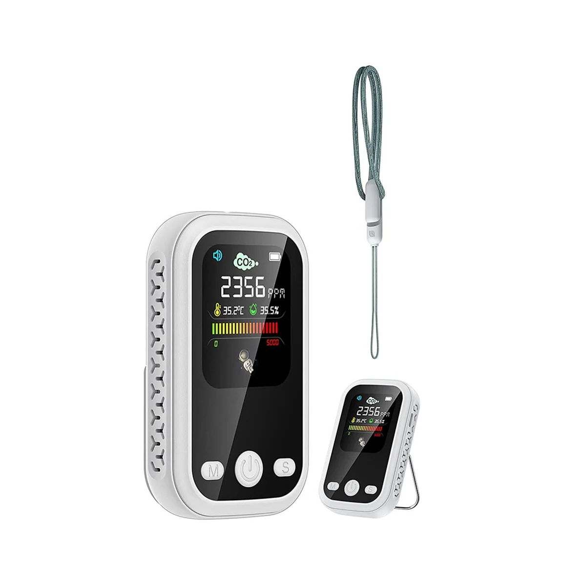

Portable CO2 Monitor Meter Sensor with NDIR, 3 in 1 Air Quality Carbon Dioxide Detector for Travel Camping RV White
