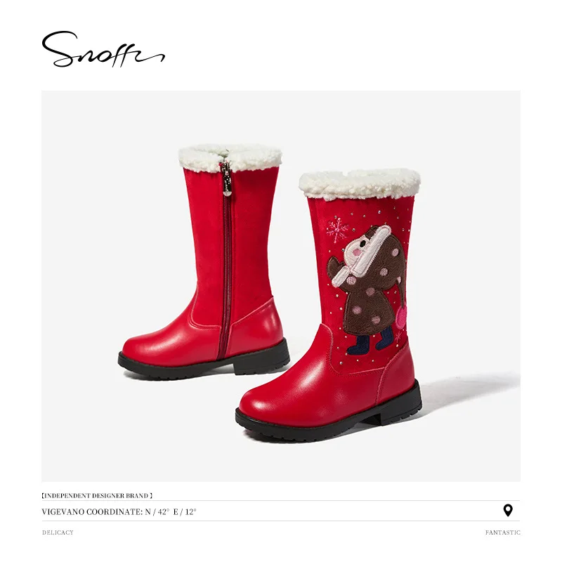 Фото Зимняя детская обувь Snoffy в новом стиле для девочек Рождественские хлопковые ботинки для девочек простые ботинки на платформе для малышей №3