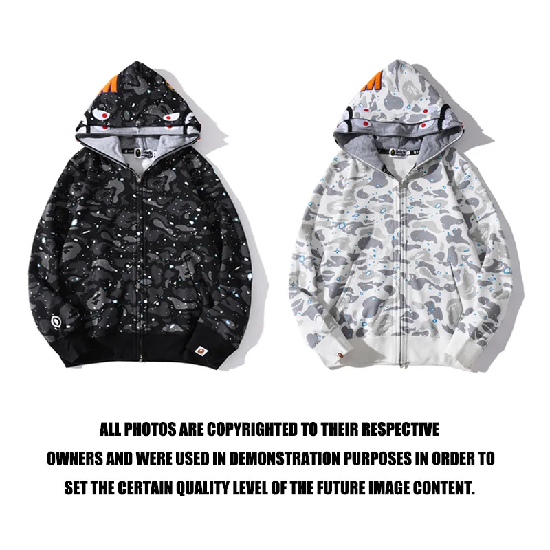 

Wholesale 100% Cotton Thickened Men'S Bape Shark Hoodie Hot Sale Men'S Loose Plus Size Full Zip Hoodie