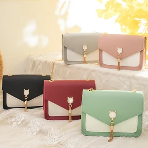 New Handbags For Women Luxury Brand Designer Tassel Chain Shoulder Bag Small Cat Patchwork Crossbody Bag Square Messenger Bag