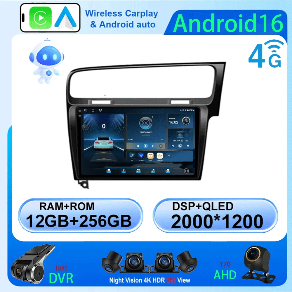 Фото Автомагнитола LJZN ndroid 16 для Volkswagen VW Golf 7 MK7 GTI 2012-2020 с беспроводным CarPlay, Android Auto, мультимедиа, GPS, 2 Din №1
