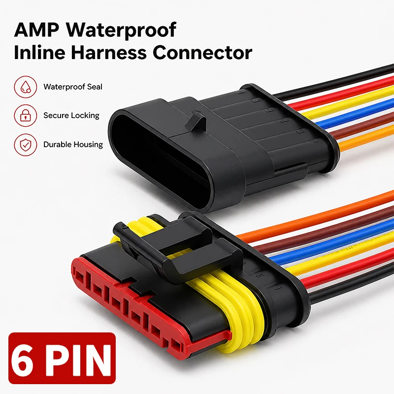 Фото 6-контактный водонепроницаемый автомобильный разъем AMP 18AWG (папа-мама) с проводом, быстроразъемный, для грузовиков DJ7061-1.5-11/21 OEM 282090-1/282108-1 №1