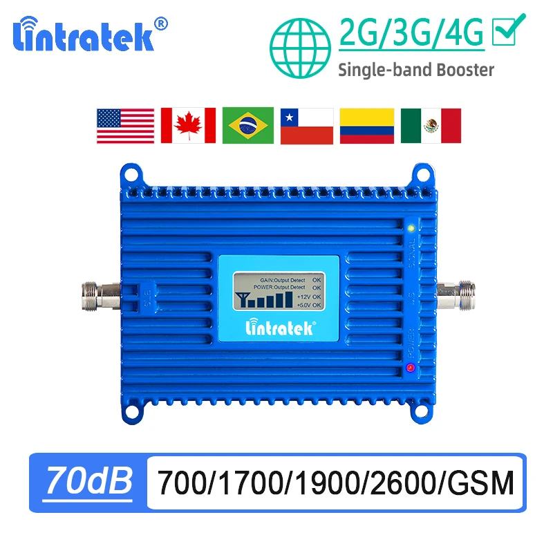 

Lintratek Signal Booster 4G LTE 700 B28 B12 B17 2600 B7 B4 AWS 1700 Repeater 70dB GSM 900 PCS 1900 Cellphone Cellular Amplifier