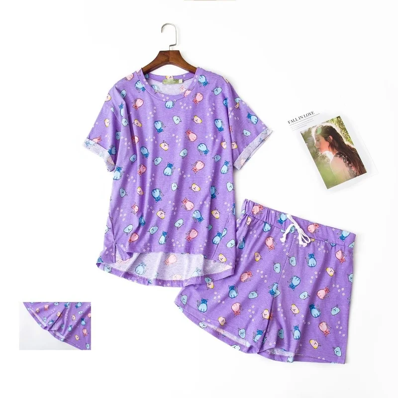 QWEEK Japanese Kawaii Pajamas Suit with Shorts for Women Sleepwear Cotton Pijamas Two Piece Set Summer Nightwear Pyjamas Cute