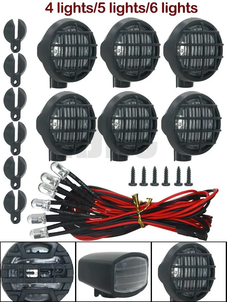 

4/5/6pcs/set Led Spotlight Roof Light Lampshade For 1/10 Rc Crawler Car Axial Scx10 Ii Trax Yikong Arrma Rc Car Parts