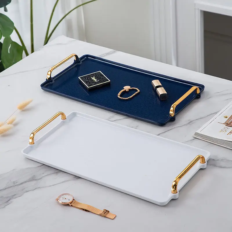 

Nordic Plastic Tray Rectangular Household Teacups and Cups Storage Tray Living Room with Handle Tray Tea Tray Juul Nordic Plate