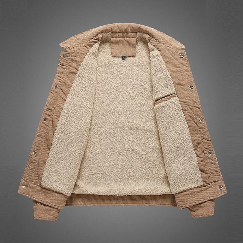Plus Size Corduroy Cotton Coat Men Autumn and Winter Lapel Single Breasted Coat Loose Velvet Lining Thickened Warm Jackets