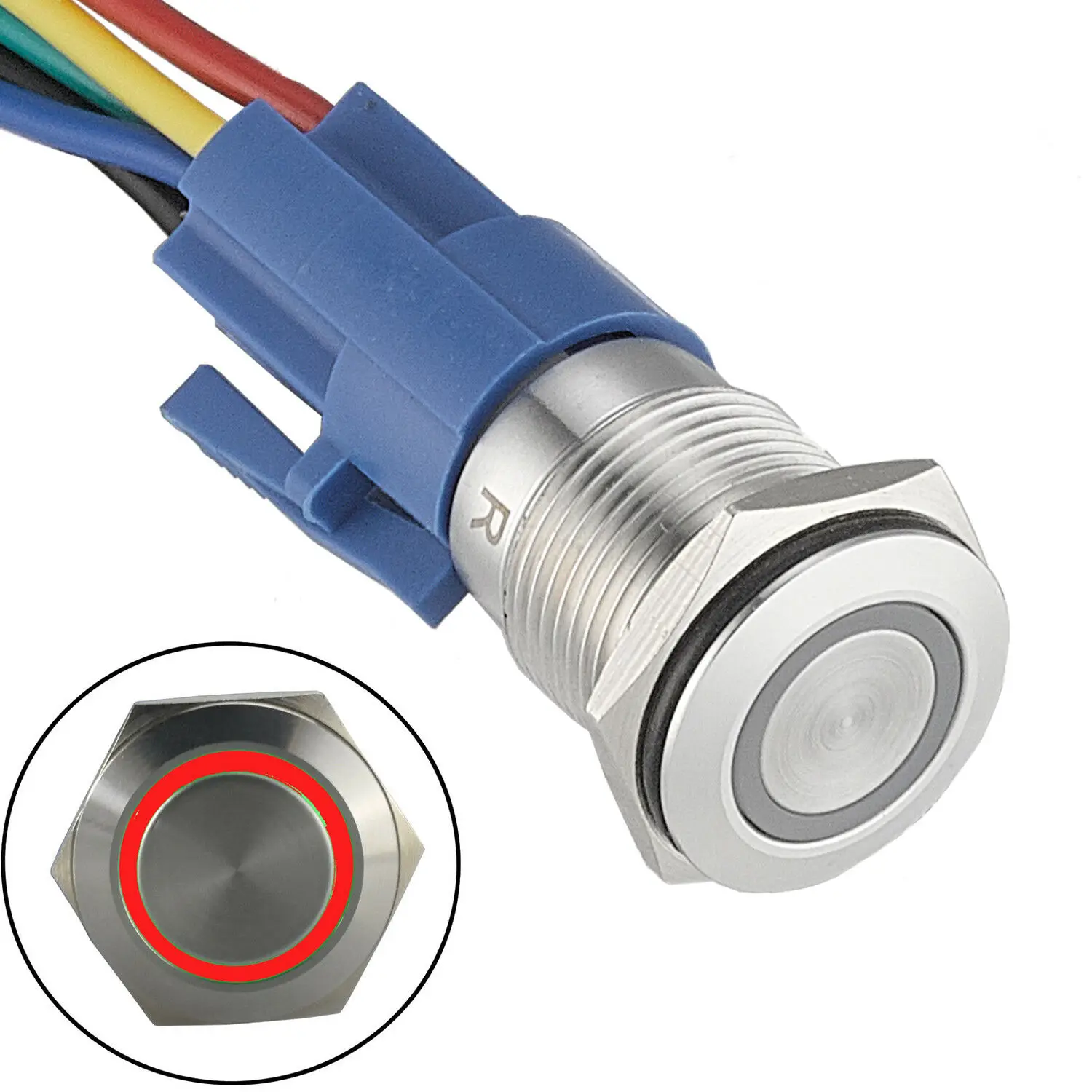 

12V DC Push Button Switch On Off Stainless Steel LED Self-locking IP65 Latching Silver alloy