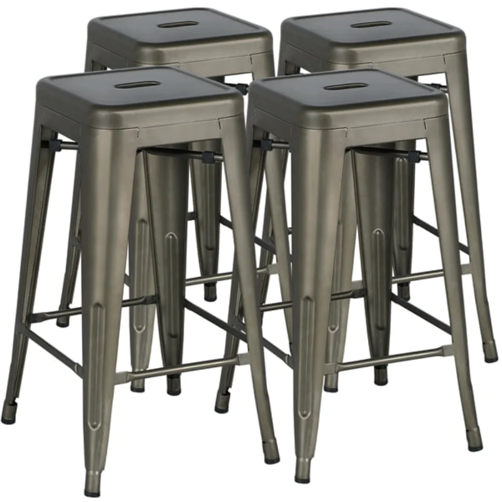 

Industrial Metal 30" Stackable Backless Bar Height Stools, Set of 4, Gunmetal Gray