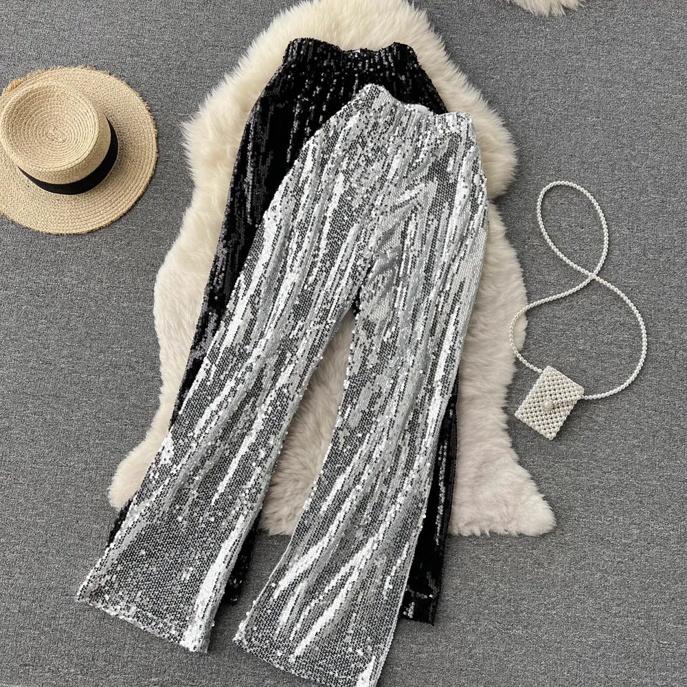 

Autumn New Korean Temperament Flash Casual Pants High Waist Thin Drape Straight Long Pants