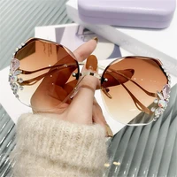 vintage female eyewear gradient uv400 women sun glasses cutting lens rhinestone sunglasses rimless sunglasses